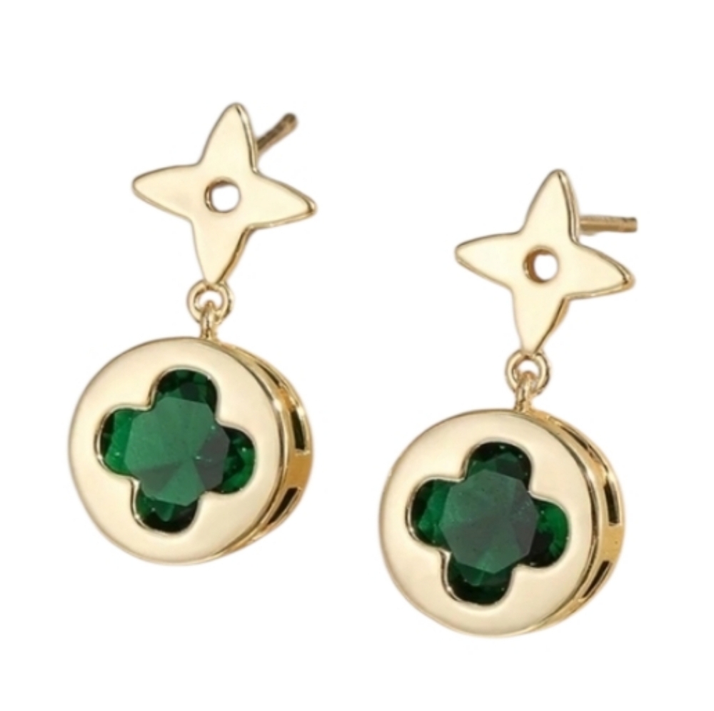Goldtone Green Clover Earrings